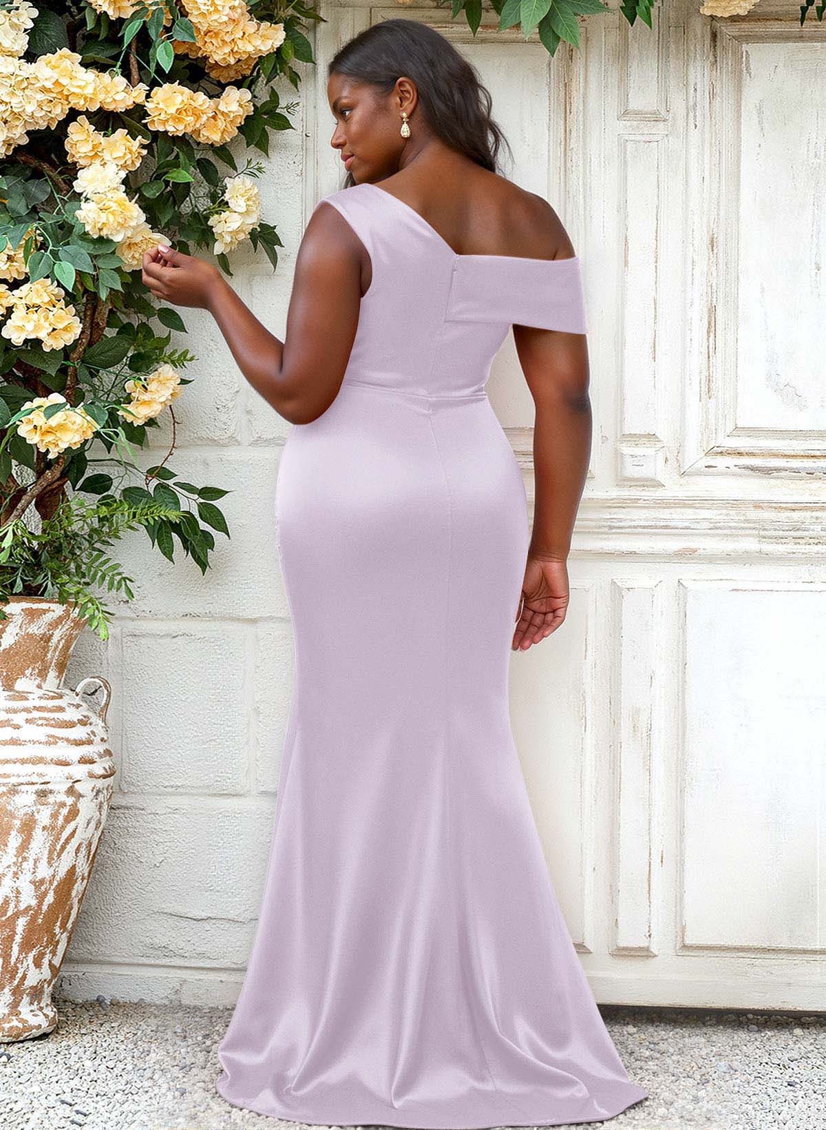 Trumpet/Mermaid Asymmetrical Sweep Train Charmeuse Bridesmaid Dresses, product image 98