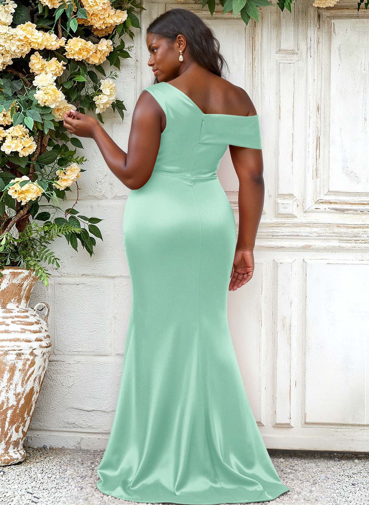 Trumpet/Mermaid Asymmetrical Sweep Train Charmeuse Bridesmaid Dresses, product image 100