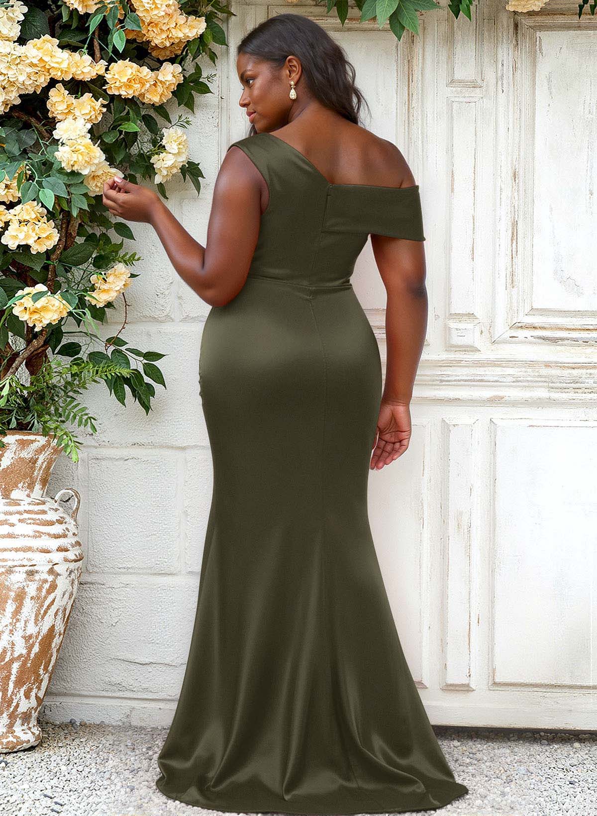 Trumpet/Mermaid Asymmetrical Sweep Train Charmeuse Bridesmaid Dresses, product image 146