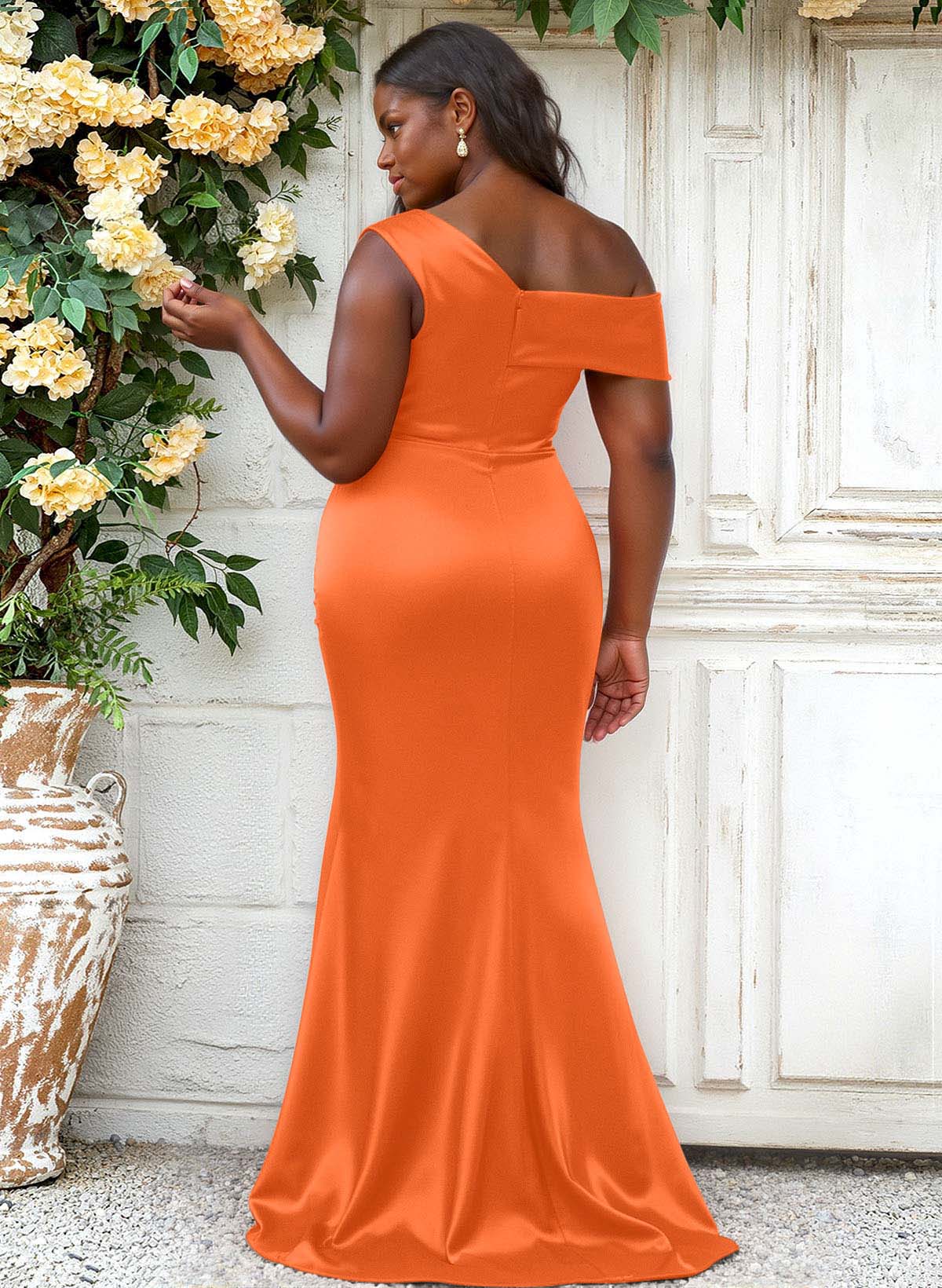 Trumpet/Mermaid Asymmetrical Sweep Train Charmeuse Bridesmaid Dresses, product image 140