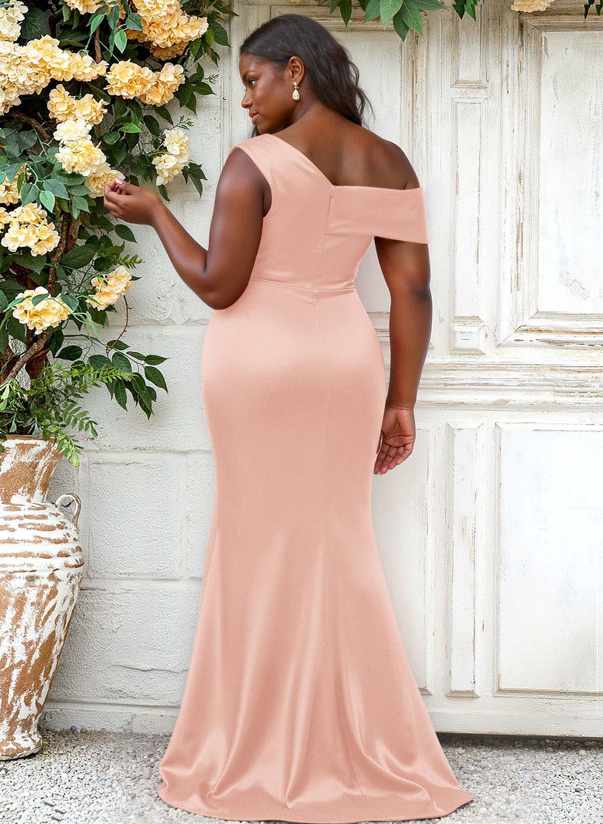 Trumpet/Mermaid Asymmetrical Sweep Train Charmeuse Bridesmaid Dresses, product image 104
