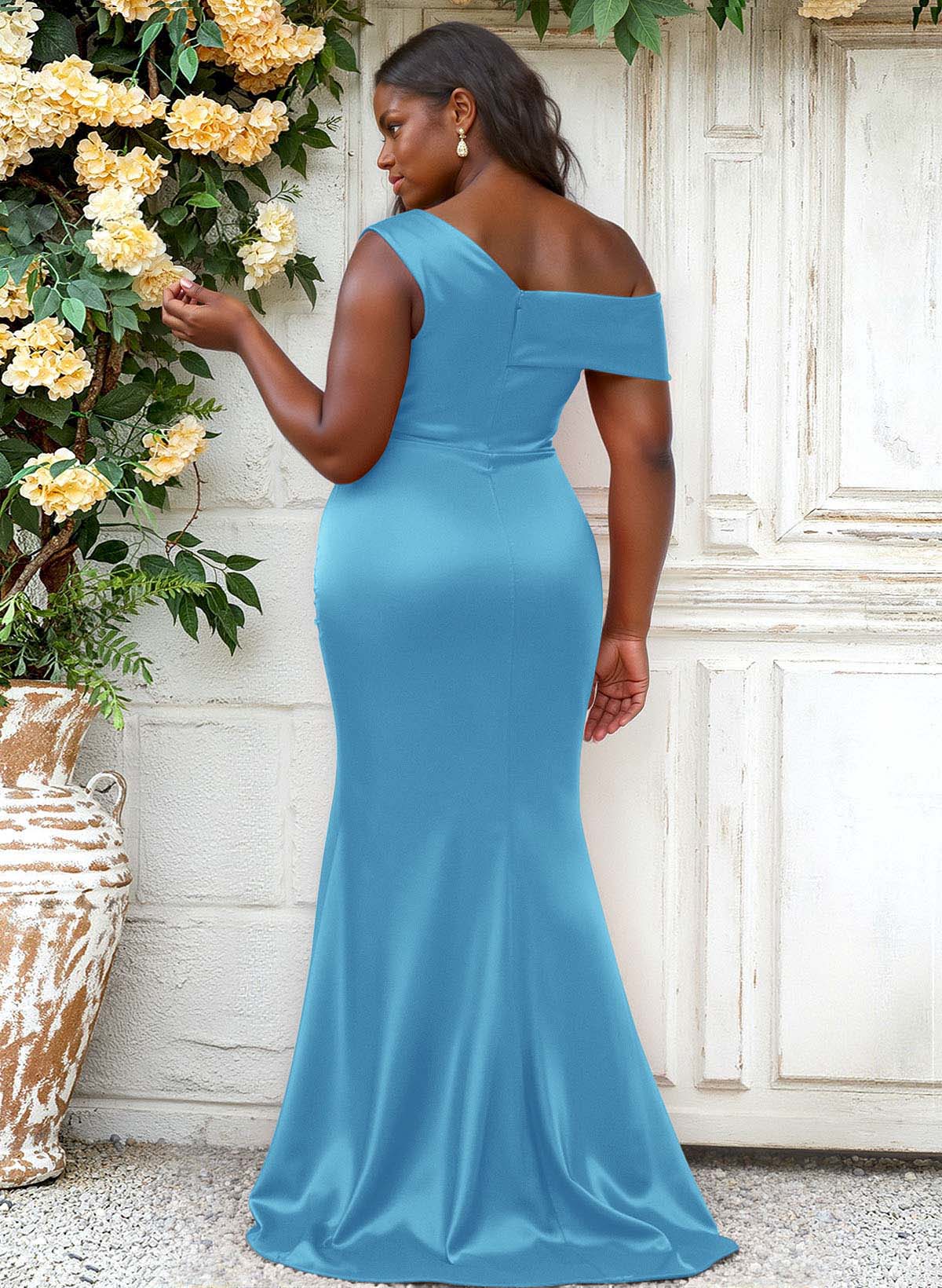 Trumpet/Mermaid Asymmetrical Sweep Train Charmeuse Bridesmaid Dresses, product image 136