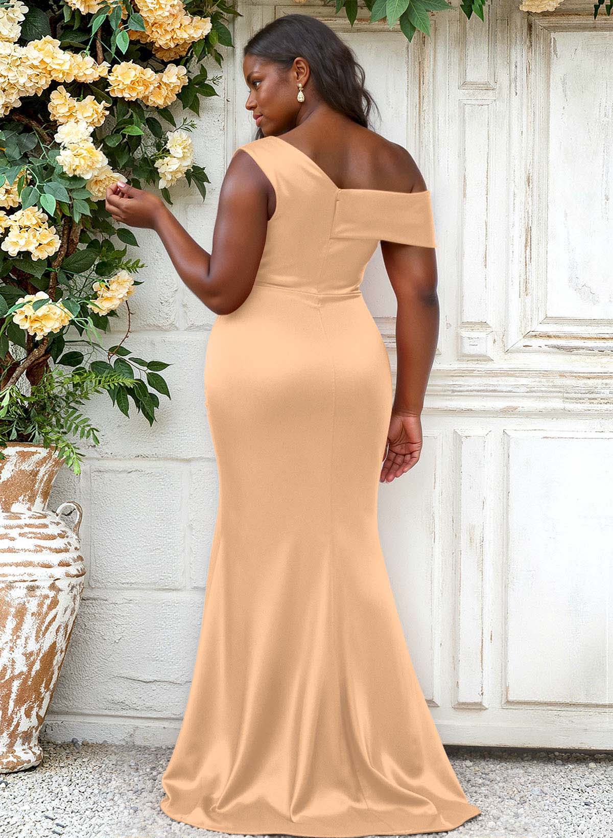 Trumpet/Mermaid Asymmetrical Sweep Train Charmeuse Bridesmaid Dresses, product image 148