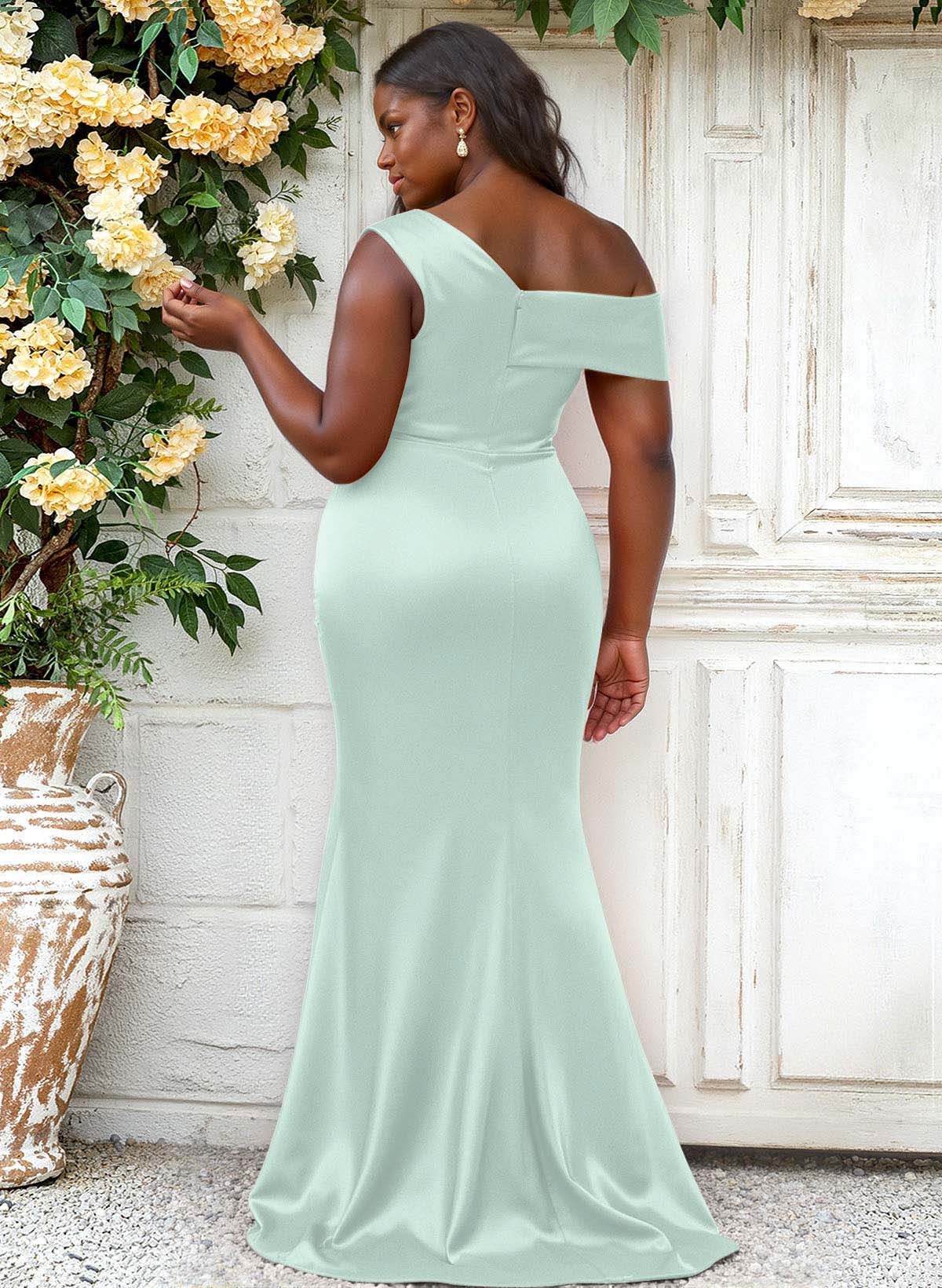 Trumpet/Mermaid Asymmetrical Sweep Train Charmeuse Bridesmaid Dresses, product image 142