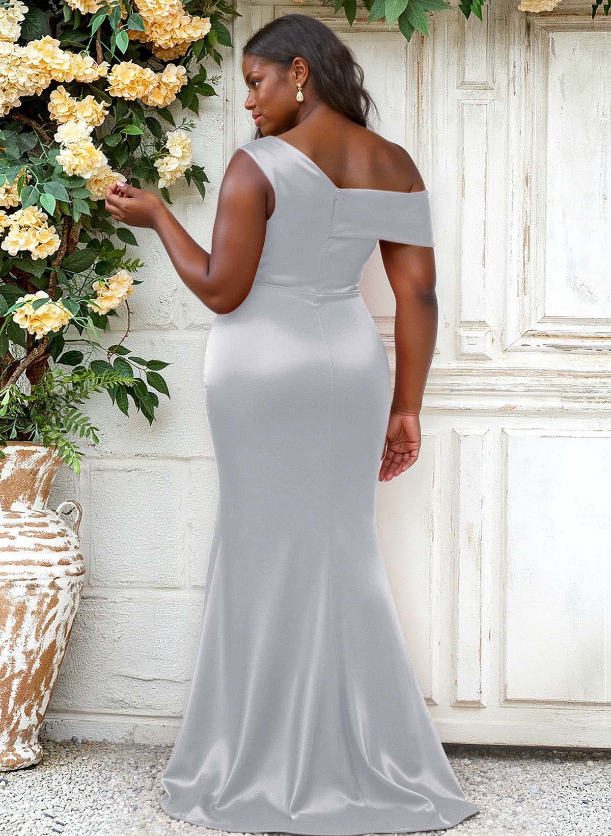 Trumpet/Mermaid Asymmetrical Sweep Train Charmeuse Bridesmaid Dresses, product image 110