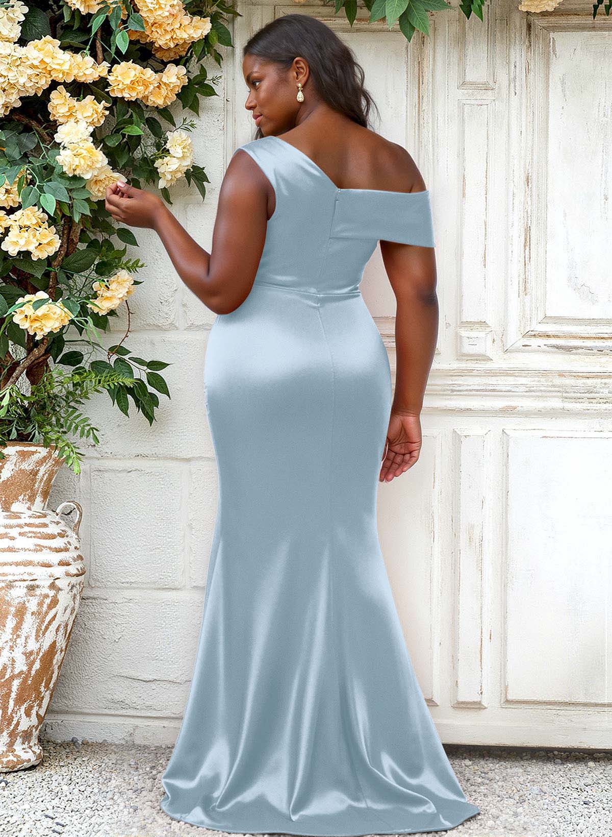 Trumpet/Mermaid Asymmetrical Sweep Train Charmeuse Bridesmaid Dresses, product image 118