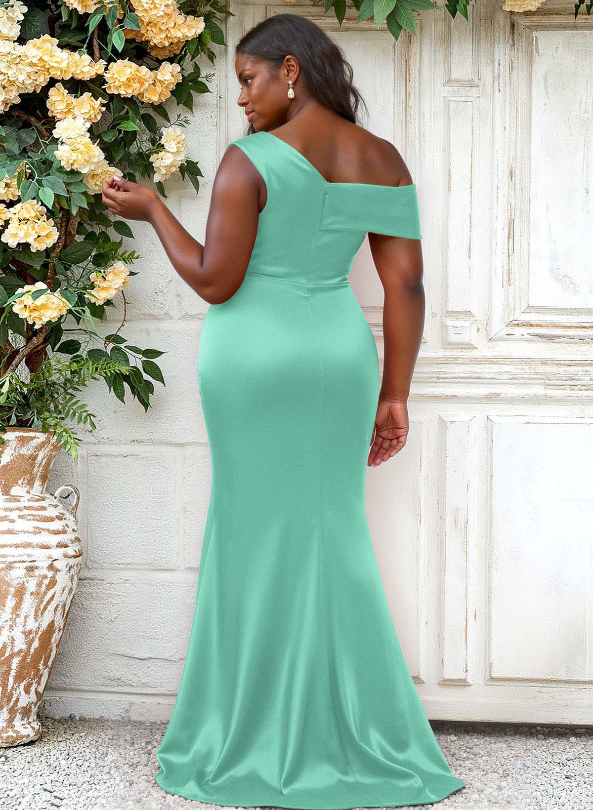 Trumpet/Mermaid Asymmetrical Sweep Train Charmeuse Bridesmaid Dresses, product image 134