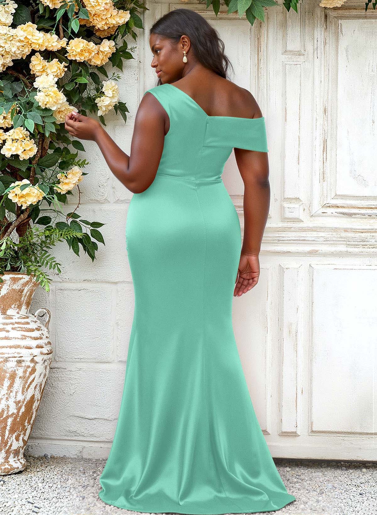Trumpet/Mermaid Asymmetrical Sweep Train Charmeuse Bridesmaid Dresses, product image 134