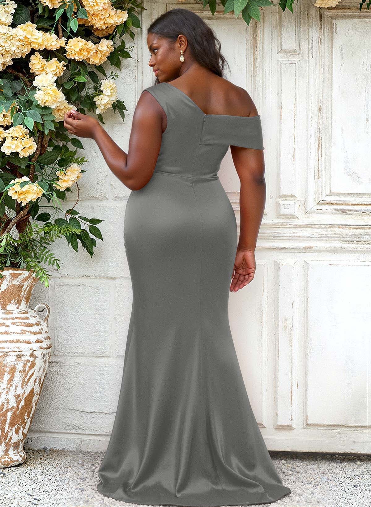 Trumpet/Mermaid Asymmetrical Sweep Train Charmeuse Bridesmaid Dresses, product image 124