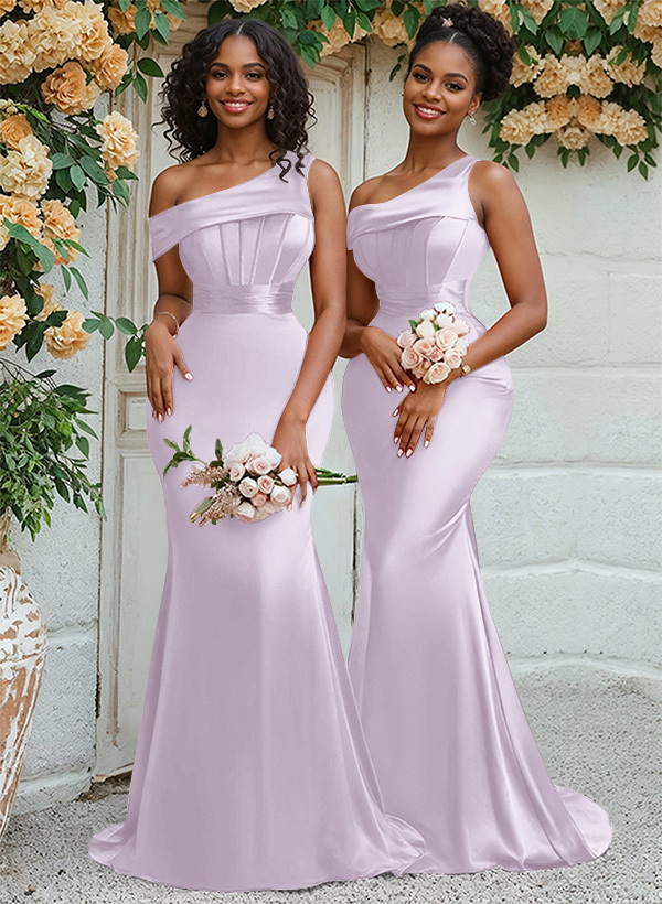Trumpet/Mermaid Asymmetrical Sweep Train Charmeuse Bridesmaid Dresses, product image 23