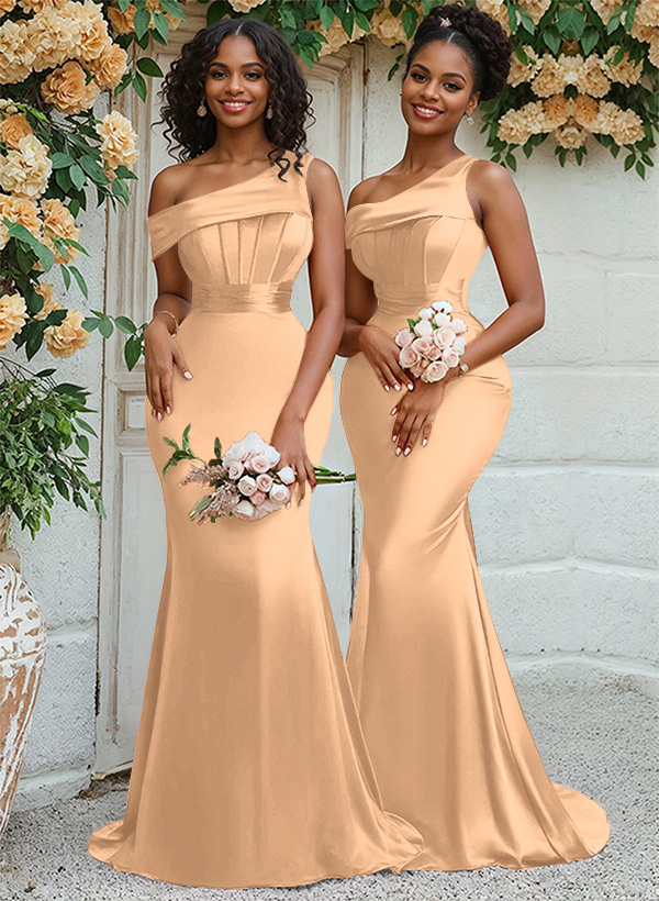 Trumpet/Mermaid Asymmetrical Sweep Train Charmeuse Bridesmaid Dresses, product image 73