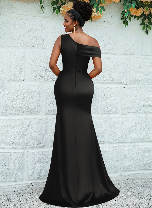 Trumpet/Mermaid Asymmetrical Sweep Train Charmeuse Bridesmaid Dresses, product image 4