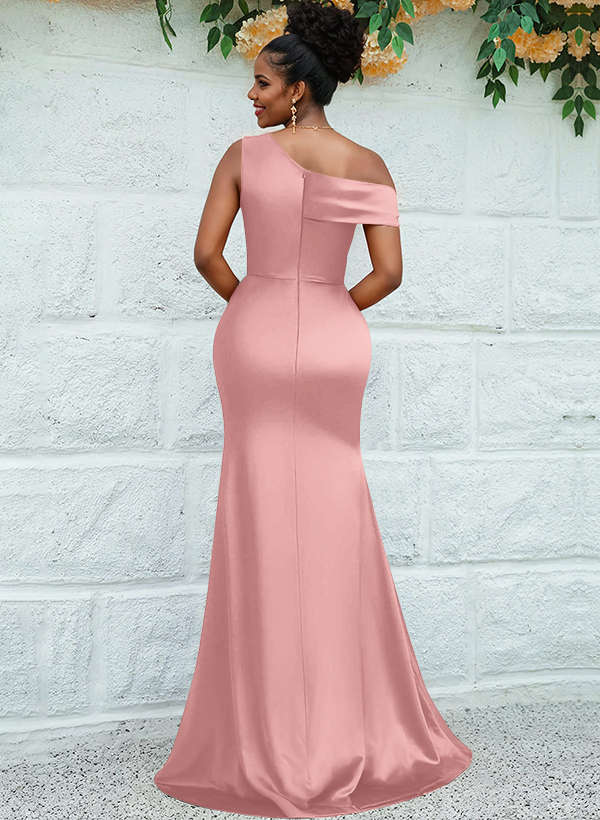 Trumpet/Mermaid Asymmetrical Sweep Train Charmeuse Bridesmaid Dresses, product image 40
