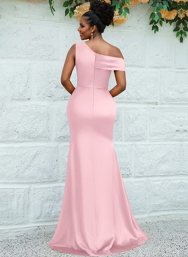 Trumpet/Mermaid Asymmetrical Sweep Train Charmeuse Bridesmaid Dresses, product image 46