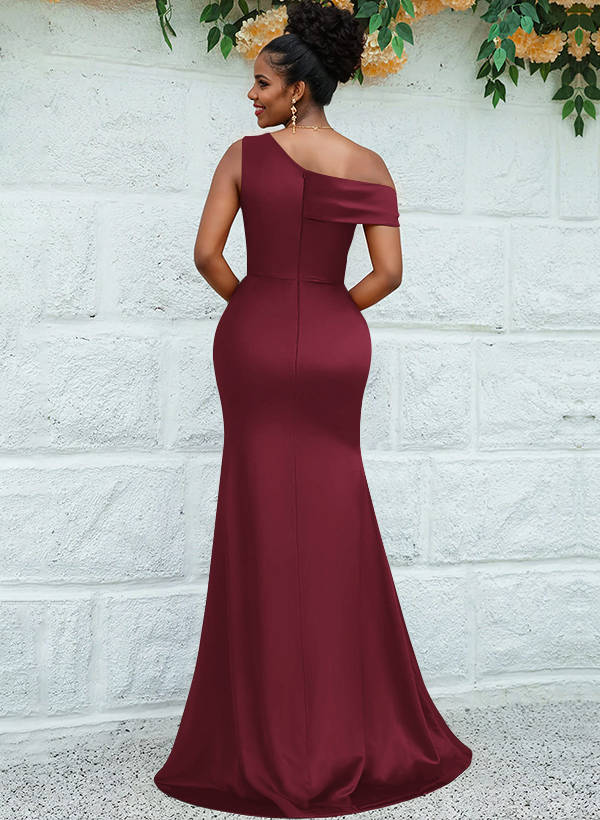 Trumpet/Mermaid Asymmetrical Sweep Train Charmeuse Bridesmaid Dresses, product image 6