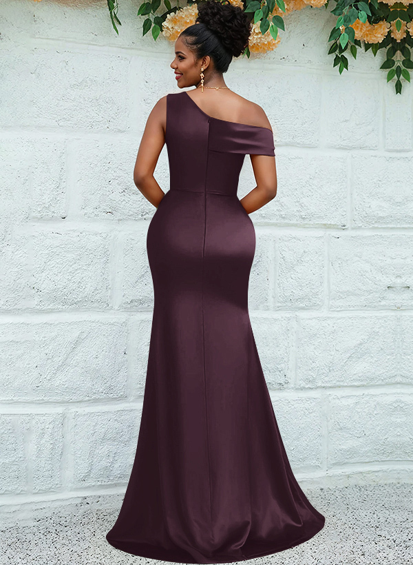 Trumpet/Mermaid Asymmetrical Sweep Train Charmeuse Bridesmaid Dresses, product image 42