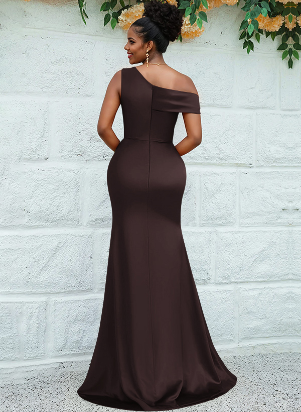 Trumpet/Mermaid Asymmetrical Sweep Train Charmeuse Bridesmaid Dresses, product image 70