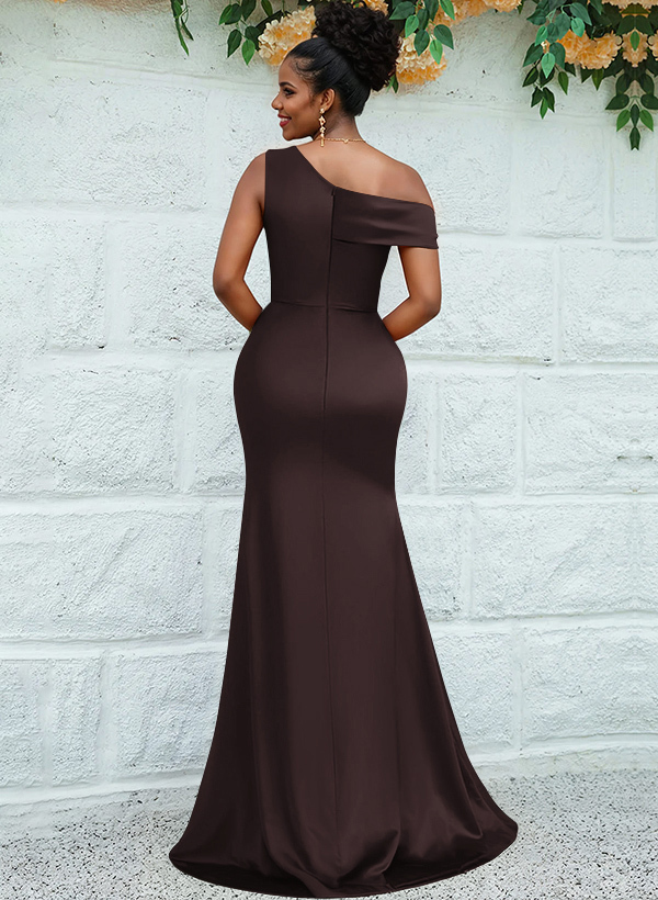 Trumpet/Mermaid Asymmetrical Sweep Train Charmeuse Bridesmaid Dresses, product image 70