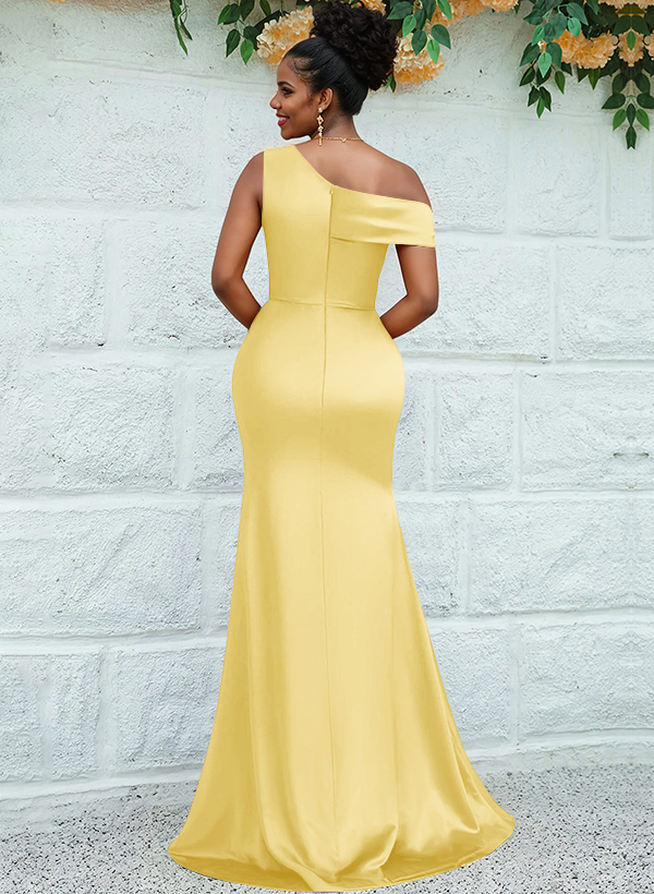 Trumpet/Mermaid Asymmetrical Sweep Train Charmeuse Bridesmaid Dresses, product image 10