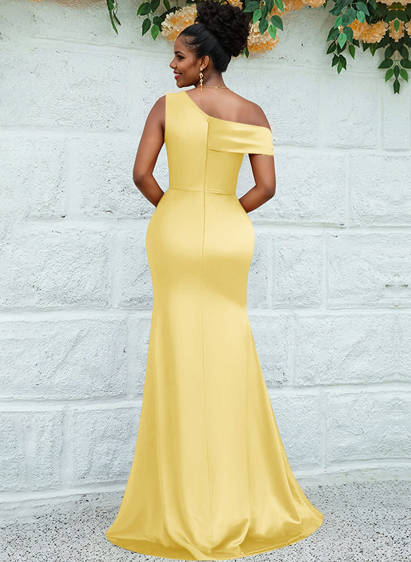 Trumpet/Mermaid Asymmetrical Sweep Train Charmeuse Bridesmaid Dresses, product image 10