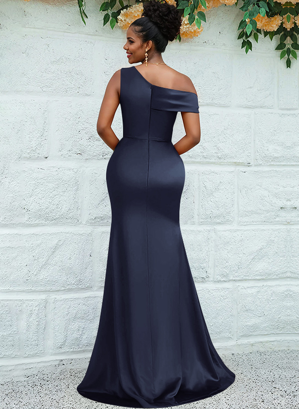 Trumpet/Mermaid Asymmetrical Sweep Train Charmeuse Bridesmaid Dresses, product image 12