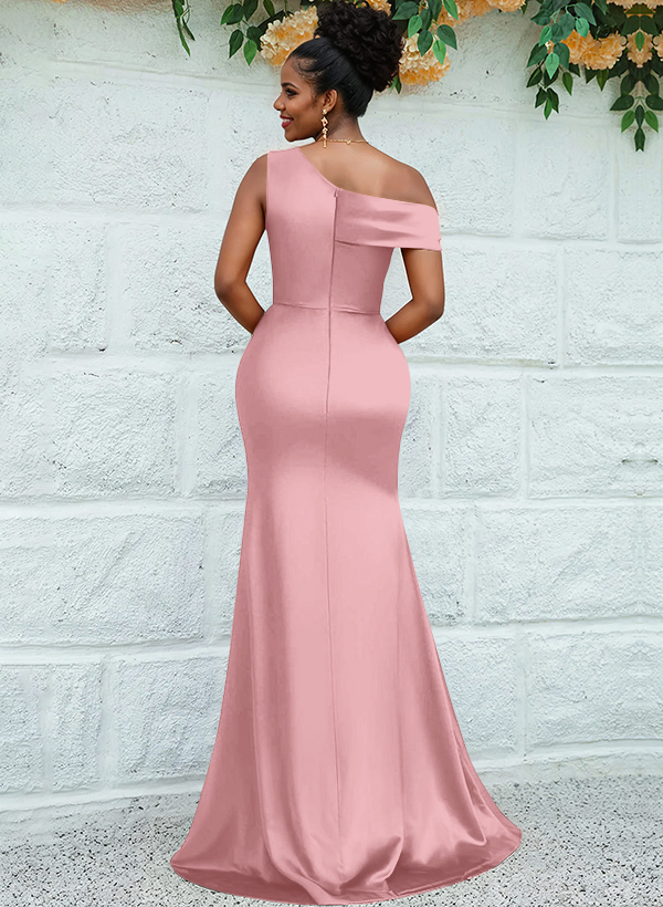 Trumpet/Mermaid Asymmetrical Sweep Train Charmeuse Bridesmaid Dresses, product image 14