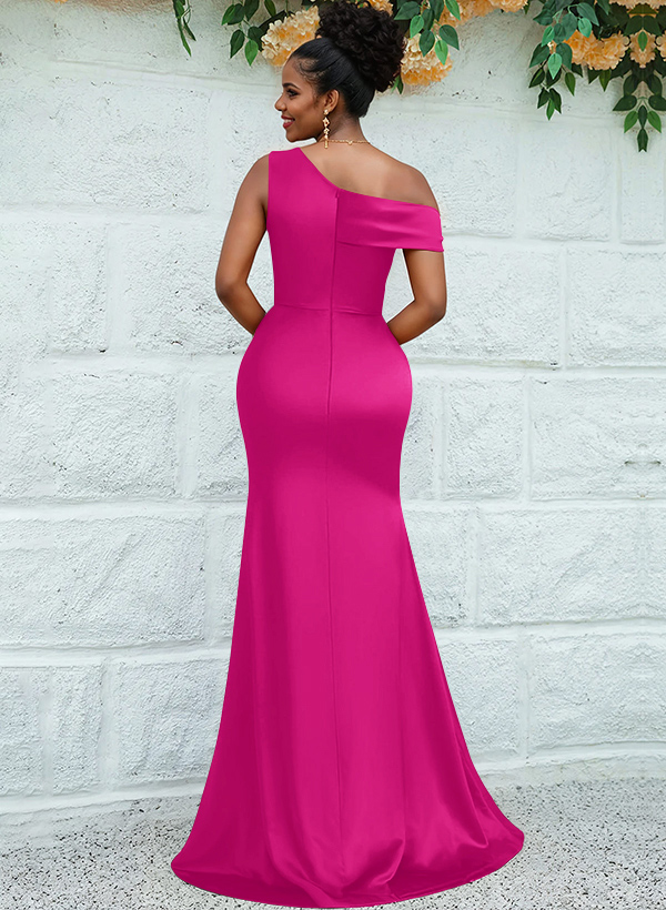 Trumpet/Mermaid Asymmetrical Sweep Train Charmeuse Bridesmaid Dresses, product image 18