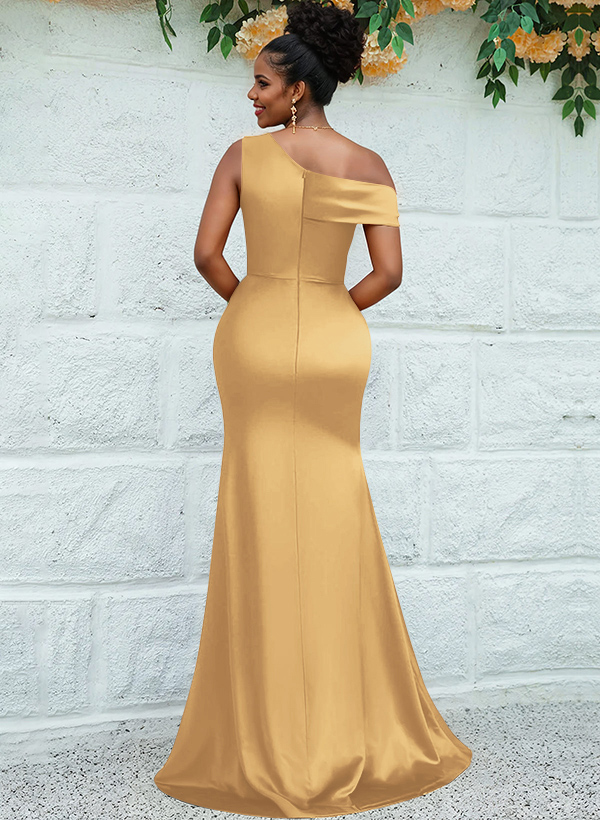 Trumpet/Mermaid Asymmetrical Sweep Train Charmeuse Bridesmaid Dresses, product image 16