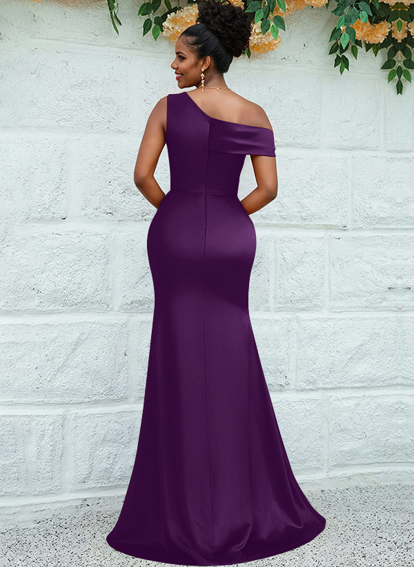 Trumpet/Mermaid Asymmetrical Sweep Train Charmeuse Bridesmaid Dresses, product image 20