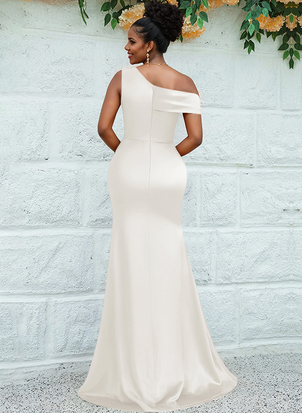 Trumpet/Mermaid Asymmetrical Sweep Train Charmeuse Bridesmaid Dresses, product image 22