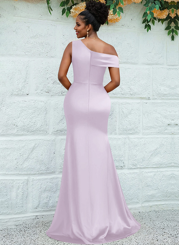 Trumpet/Mermaid Asymmetrical Sweep Train Charmeuse Bridesmaid Dresses, product image 24