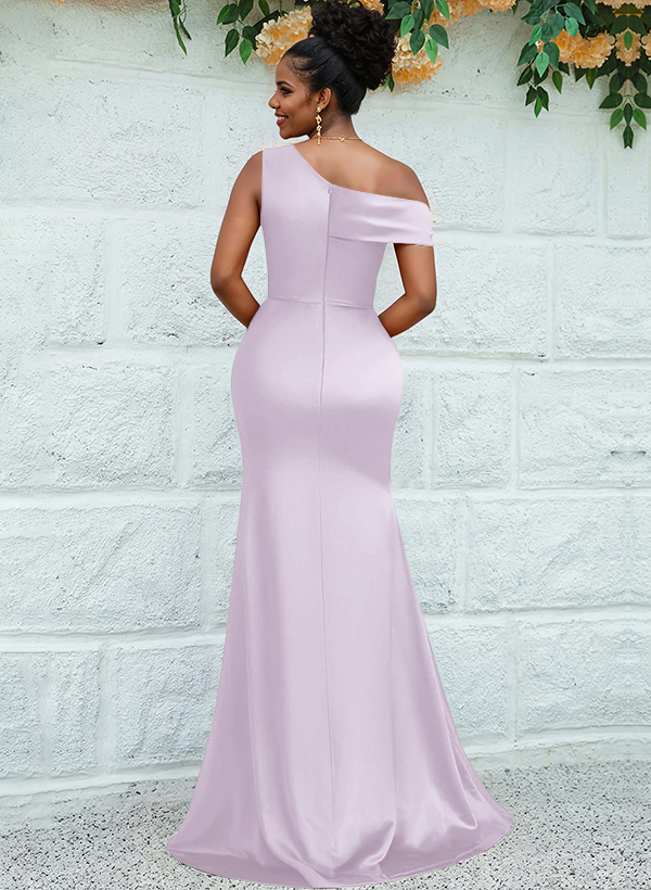 Trumpet/Mermaid Asymmetrical Sweep Train Charmeuse Bridesmaid Dresses, product image 24