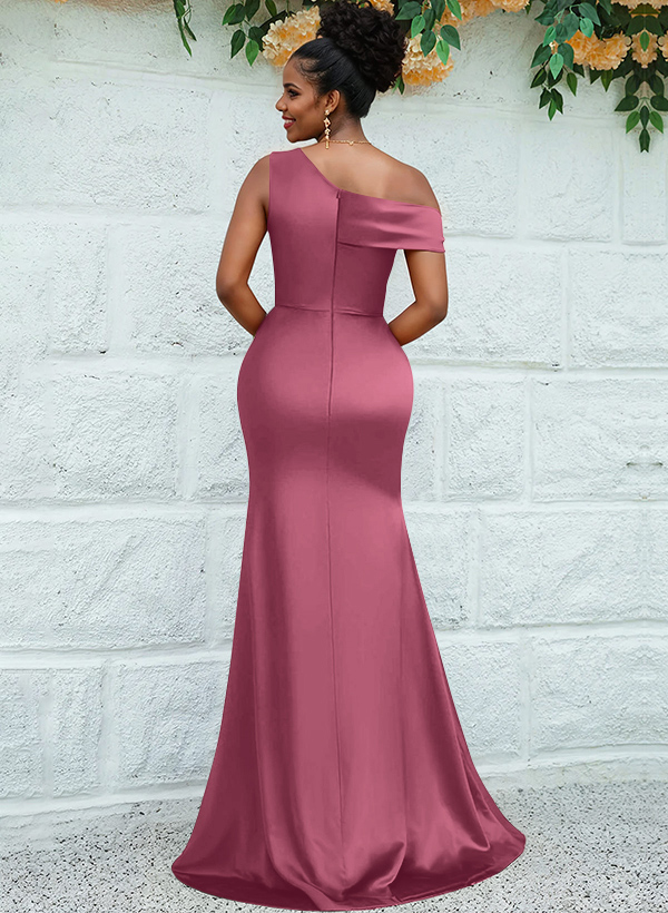 Trumpet/Mermaid Asymmetrical Sweep Train Charmeuse Bridesmaid Dresses, product image 48