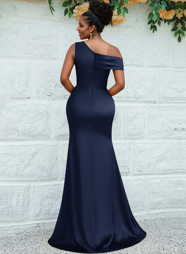 Trumpet/Mermaid Asymmetrical Sweep Train Charmeuse Bridesmaid Dresses, product image 28