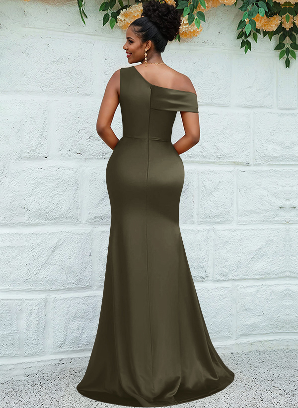 Trumpet/Mermaid Asymmetrical Sweep Train Charmeuse Bridesmaid Dresses, product image 72