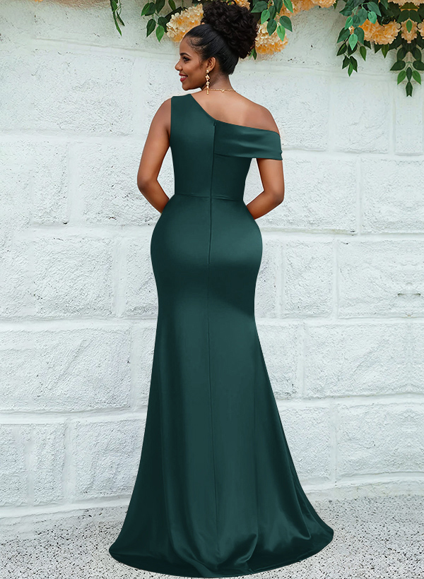 Trumpet/Mermaid Asymmetrical Sweep Train Charmeuse Bridesmaid Dresses, product image 52