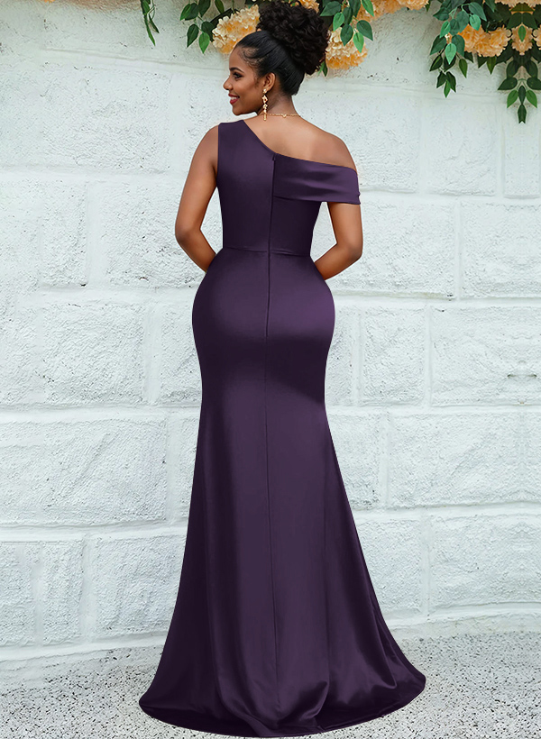 Trumpet/Mermaid Asymmetrical Sweep Train Charmeuse Bridesmaid Dresses, product image 56