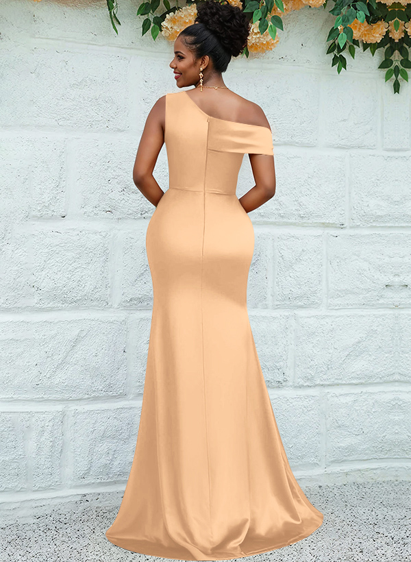 Trumpet/Mermaid Asymmetrical Sweep Train Charmeuse Bridesmaid Dresses, product image 74