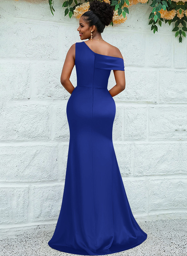 Trumpet/Mermaid Asymmetrical Sweep Train Charmeuse Bridesmaid Dresses, product image 34