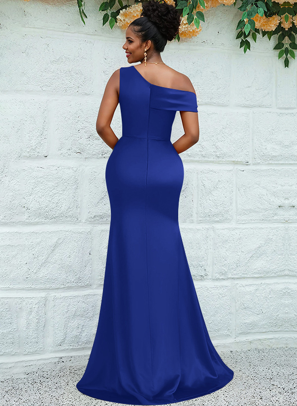 Trumpet/Mermaid Asymmetrical Sweep Train Charmeuse Bridesmaid Dresses, product image 34