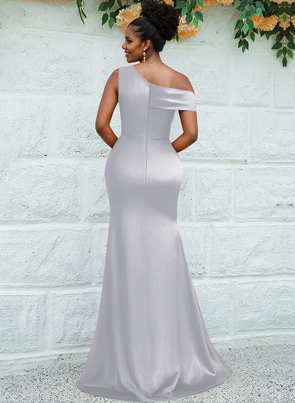 Trumpet/Mermaid Asymmetrical Sweep Train Charmeuse Bridesmaid Dresses, product image 36