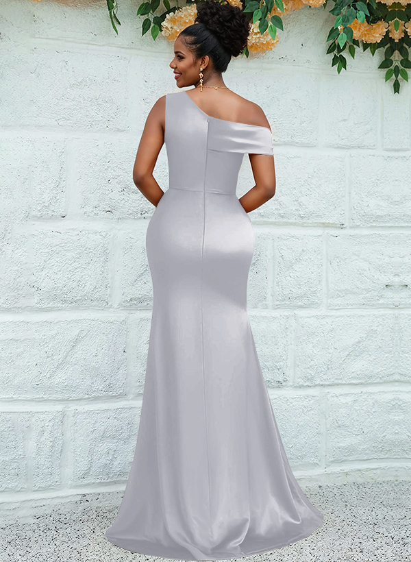 Trumpet/Mermaid Asymmetrical Sweep Train Charmeuse Bridesmaid Dresses, product image 36