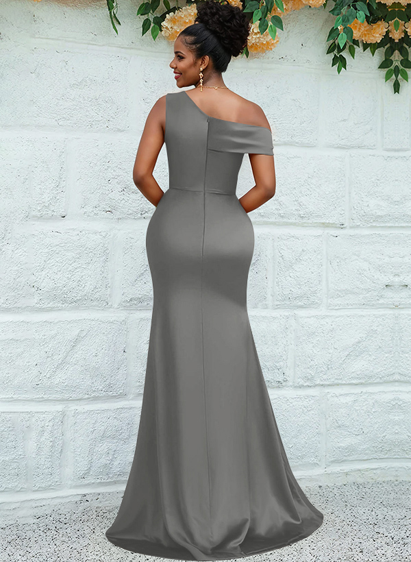 Trumpet/Mermaid Asymmetrical Sweep Train Charmeuse Bridesmaid Dresses, product image 50