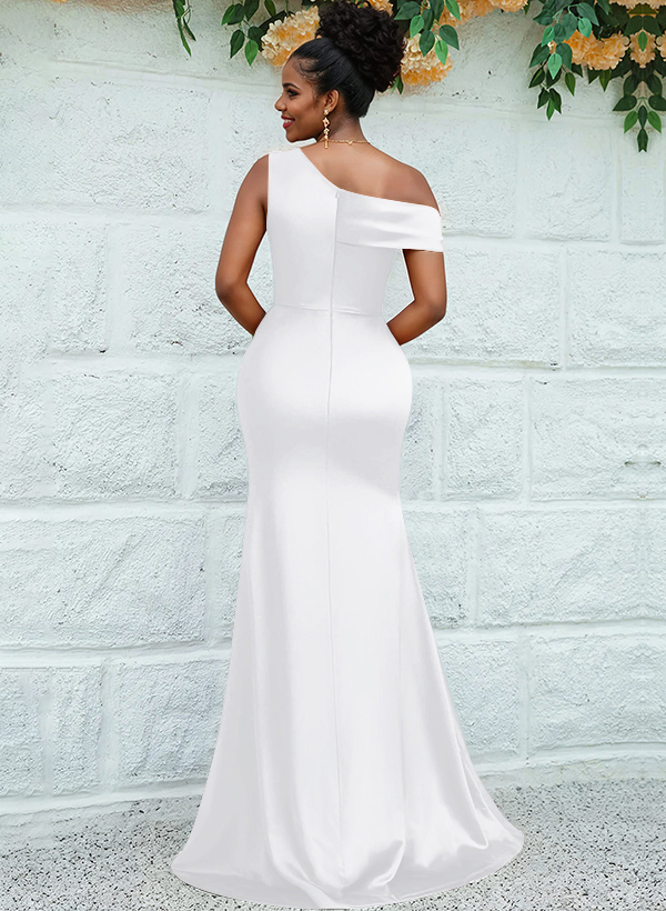 Trumpet/Mermaid Asymmetrical Sweep Train Charmeuse Bridesmaid Dresses, product image 38