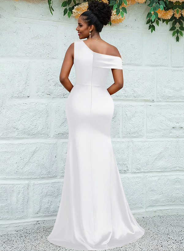 Trumpet/Mermaid Asymmetrical Sweep Train Charmeuse Bridesmaid Dresses, product image 38