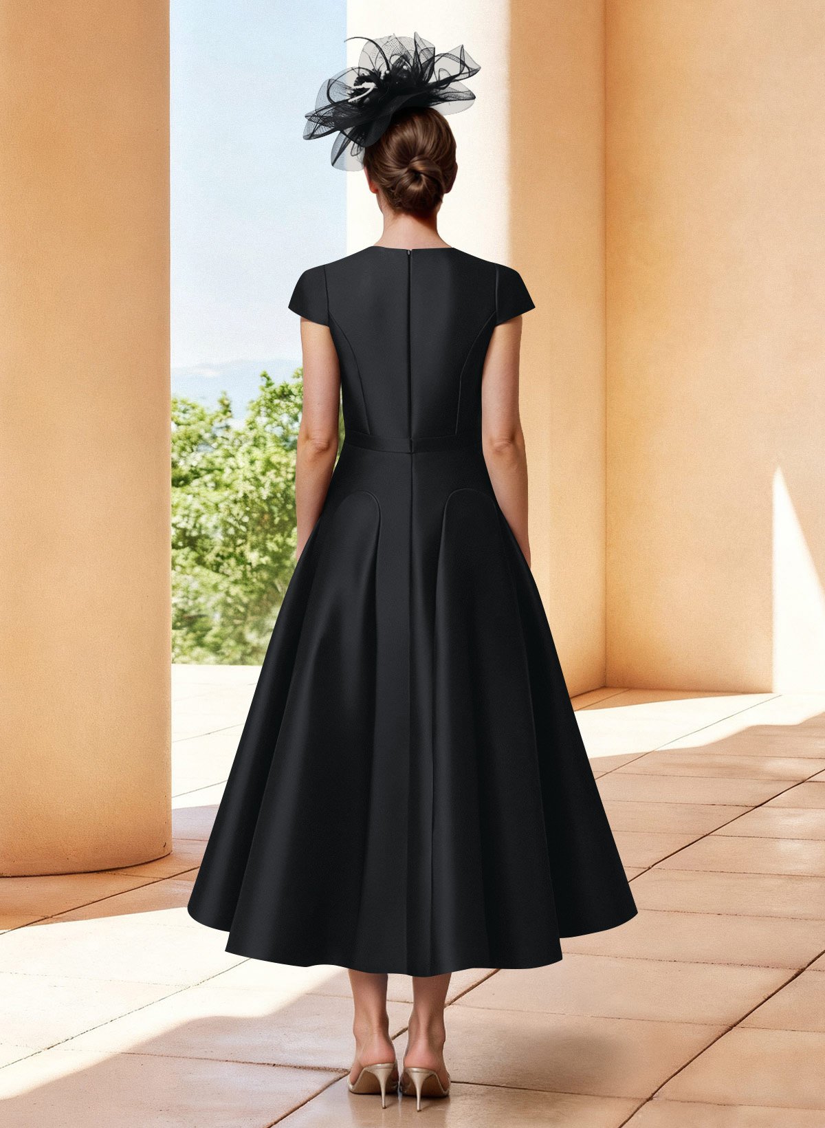 A-Line V-Neck Short Sleeves Tea-Length Satin Mother Of The Bride Dresses