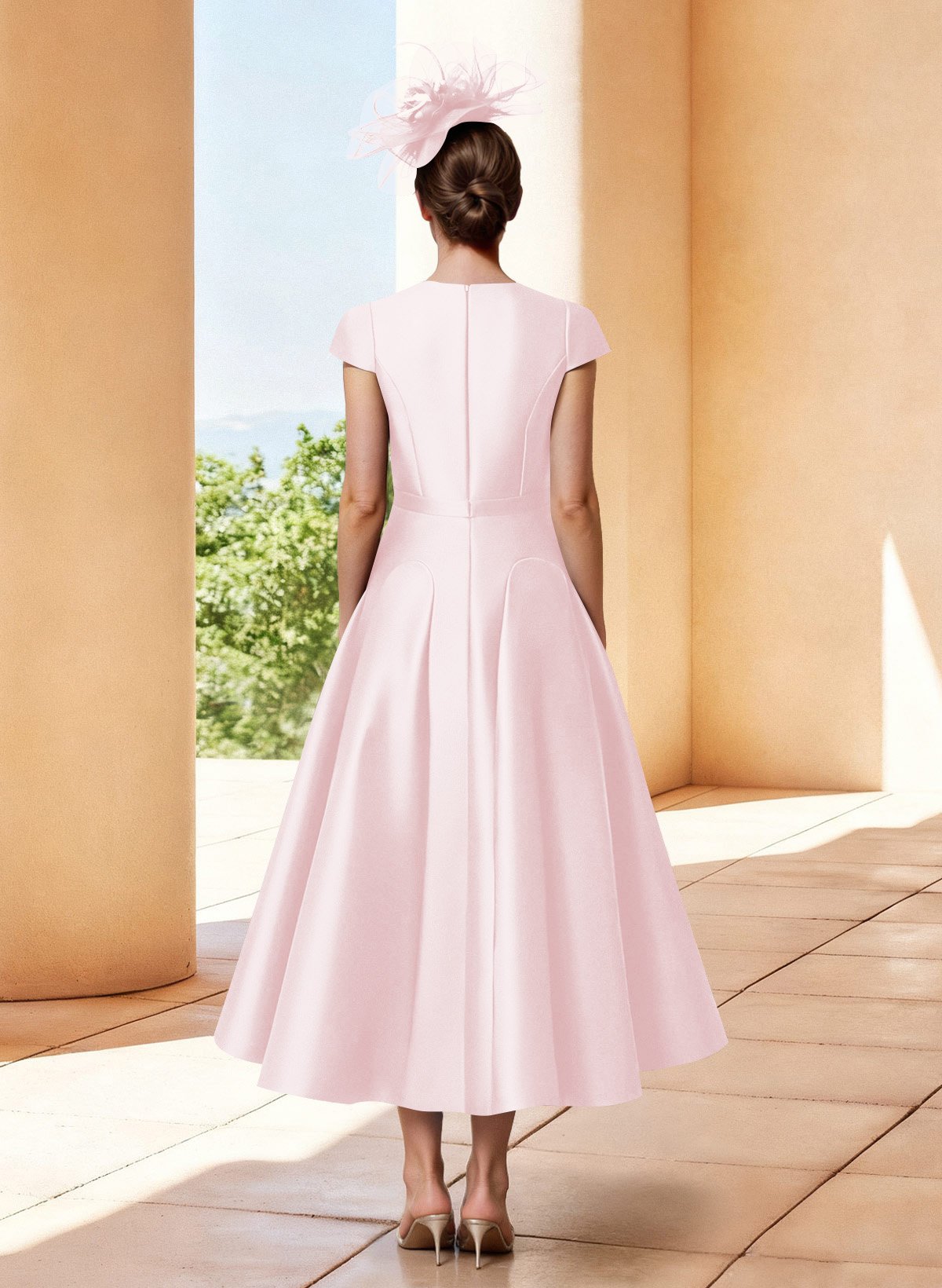 A-Line V-Neck Short Sleeves Tea-Length Satin Mother Of The Bride Dresses