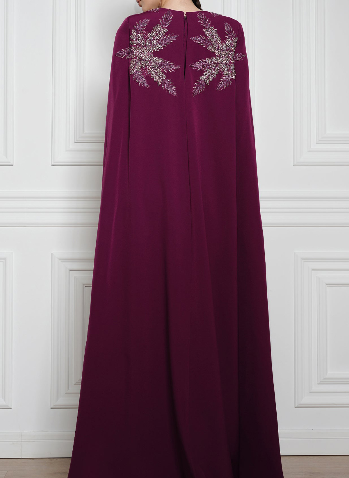 Trumpet/Mermaid V-Neck Cape Sleeves Sweep Train Elastic Satin Evening Dresses With Flower(s), supplier image 2