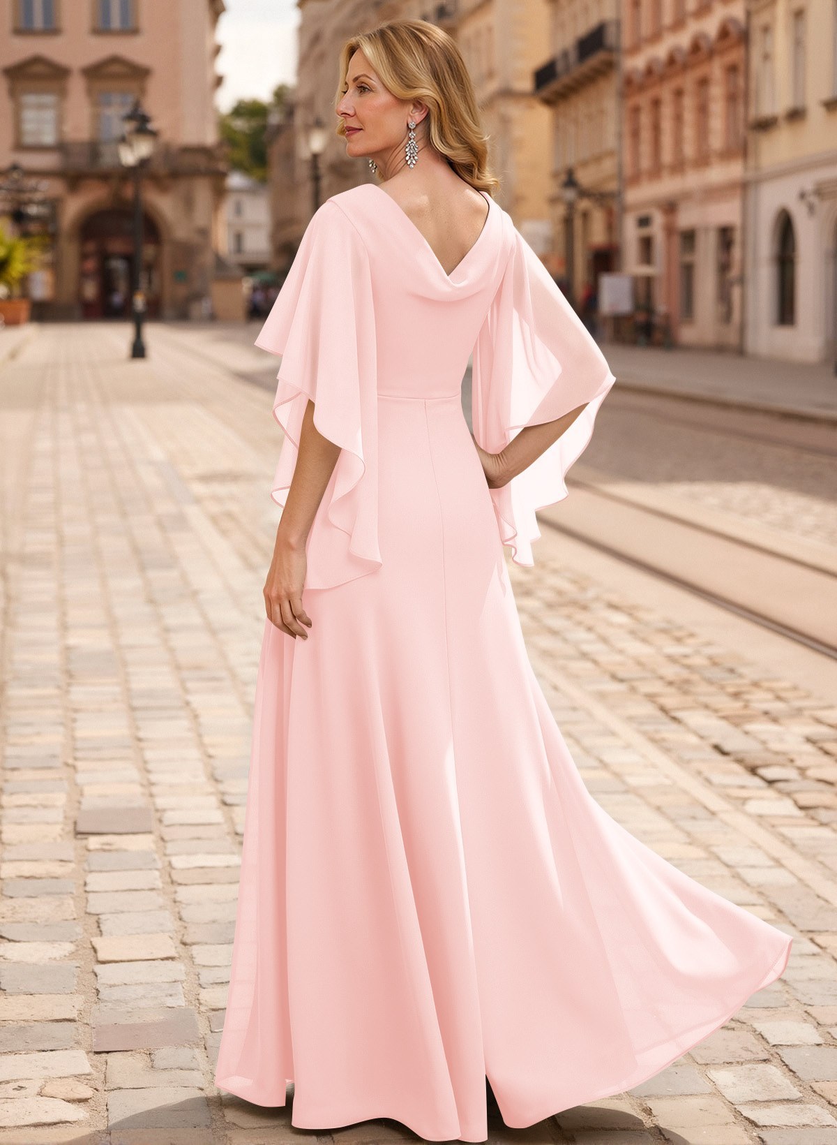 A-Line V-Neck 1/2 Sleeves Floor-Length Chiffon Mother Of The Bride Dresses With Appliques Lace
