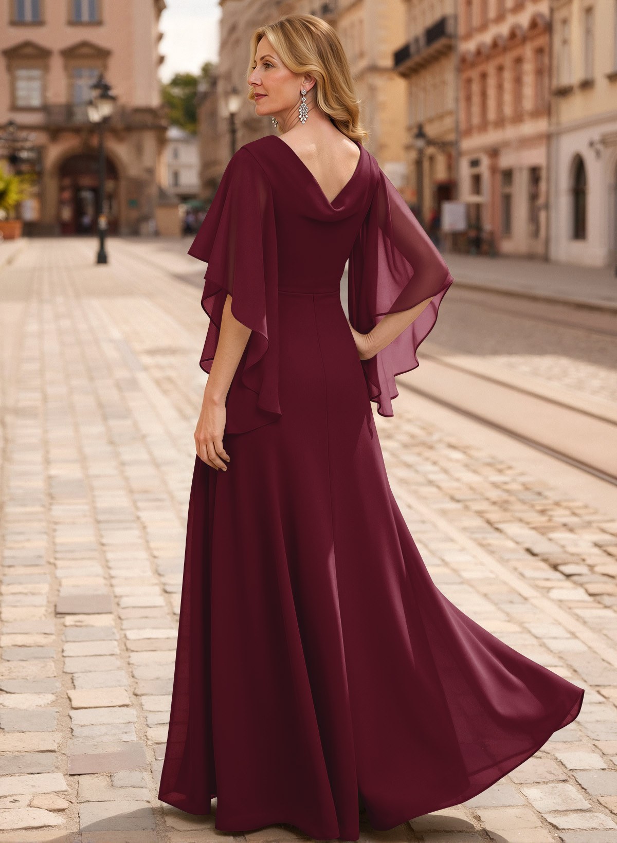 A-Line V-Neck 1/2 Sleeves Floor-Length Chiffon Mother Of The Bride Dresses With Appliques Lace